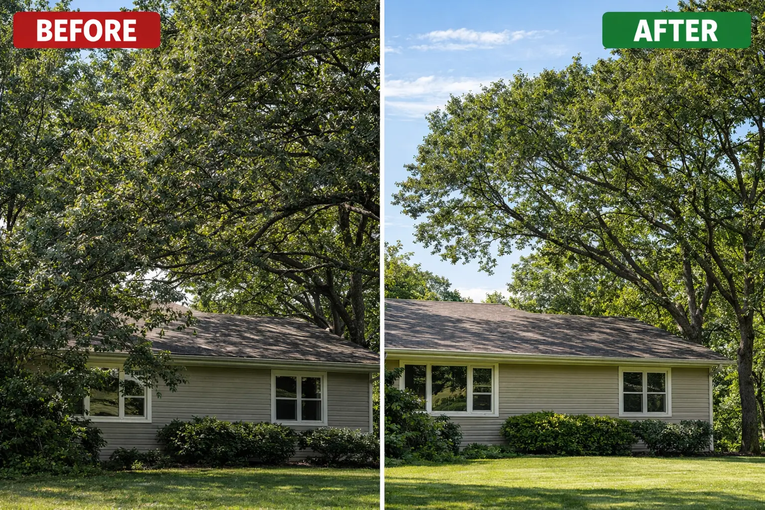 Before and after professional tree trimming Michigan